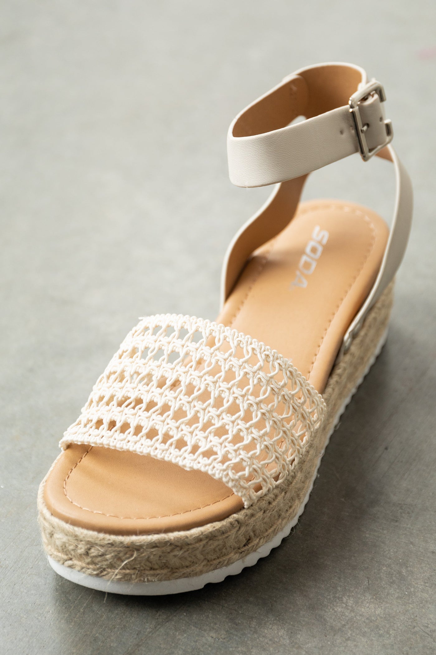 Ivory Eyelet Band Espadrille Ankle Strap Sandal
