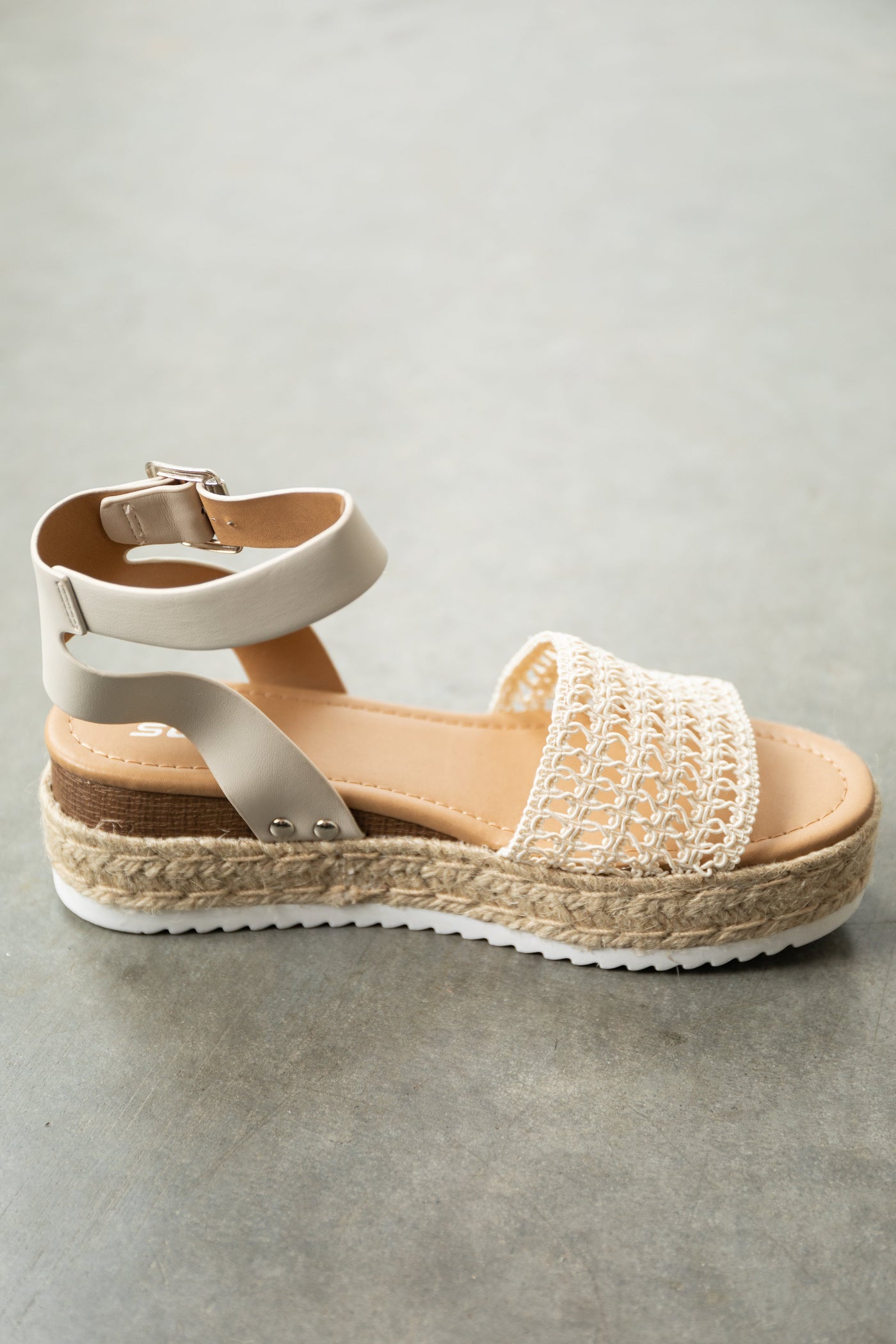 Ivory Eyelet Band Espadrille Ankle Strap Sandal