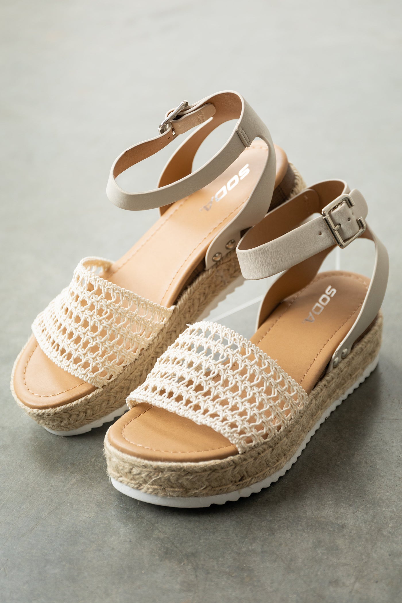 Ivory Eyelet Band Espadrille Ankle Strap Sandal