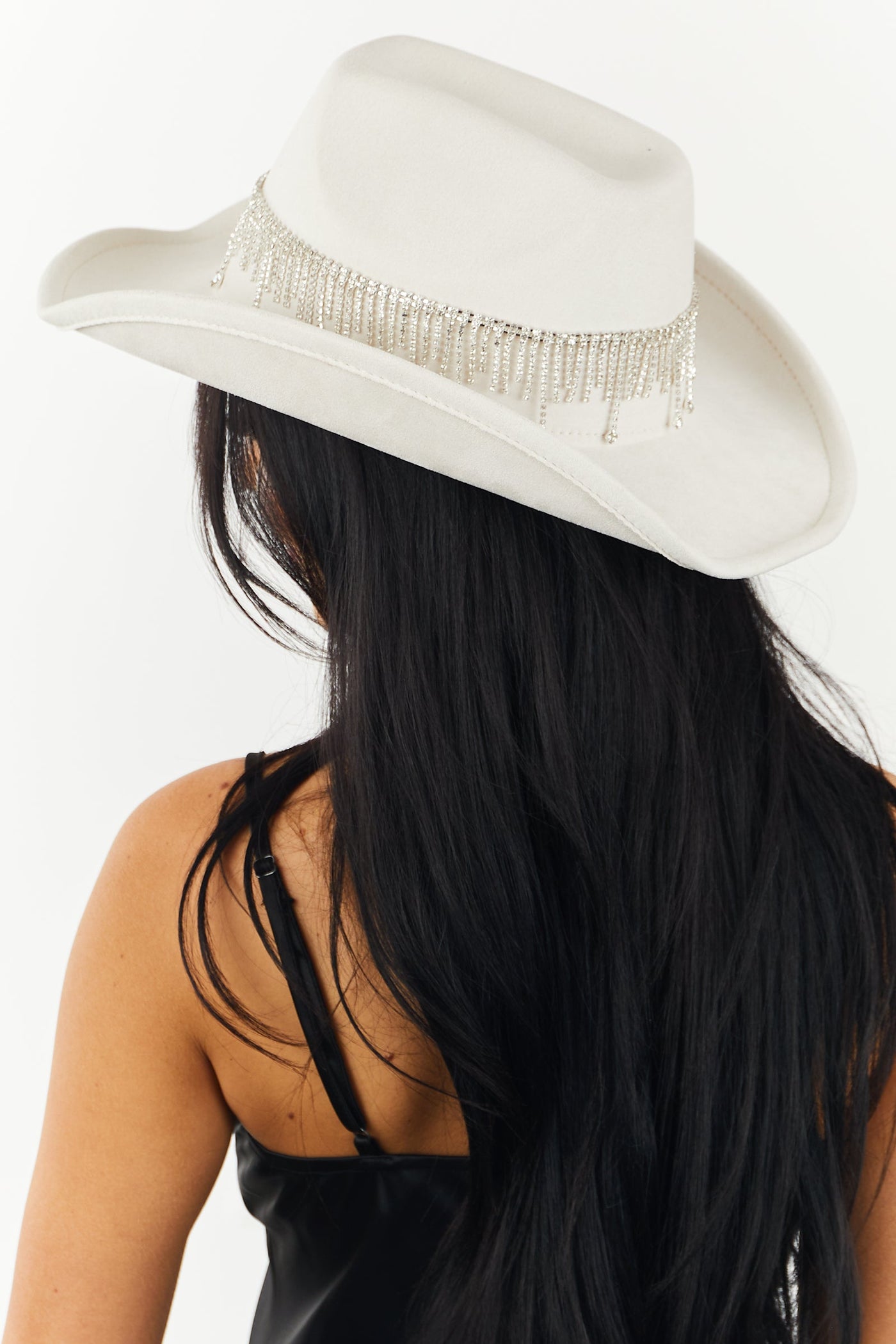 Ivory Faux Suede Rhinestone Band Western Hat