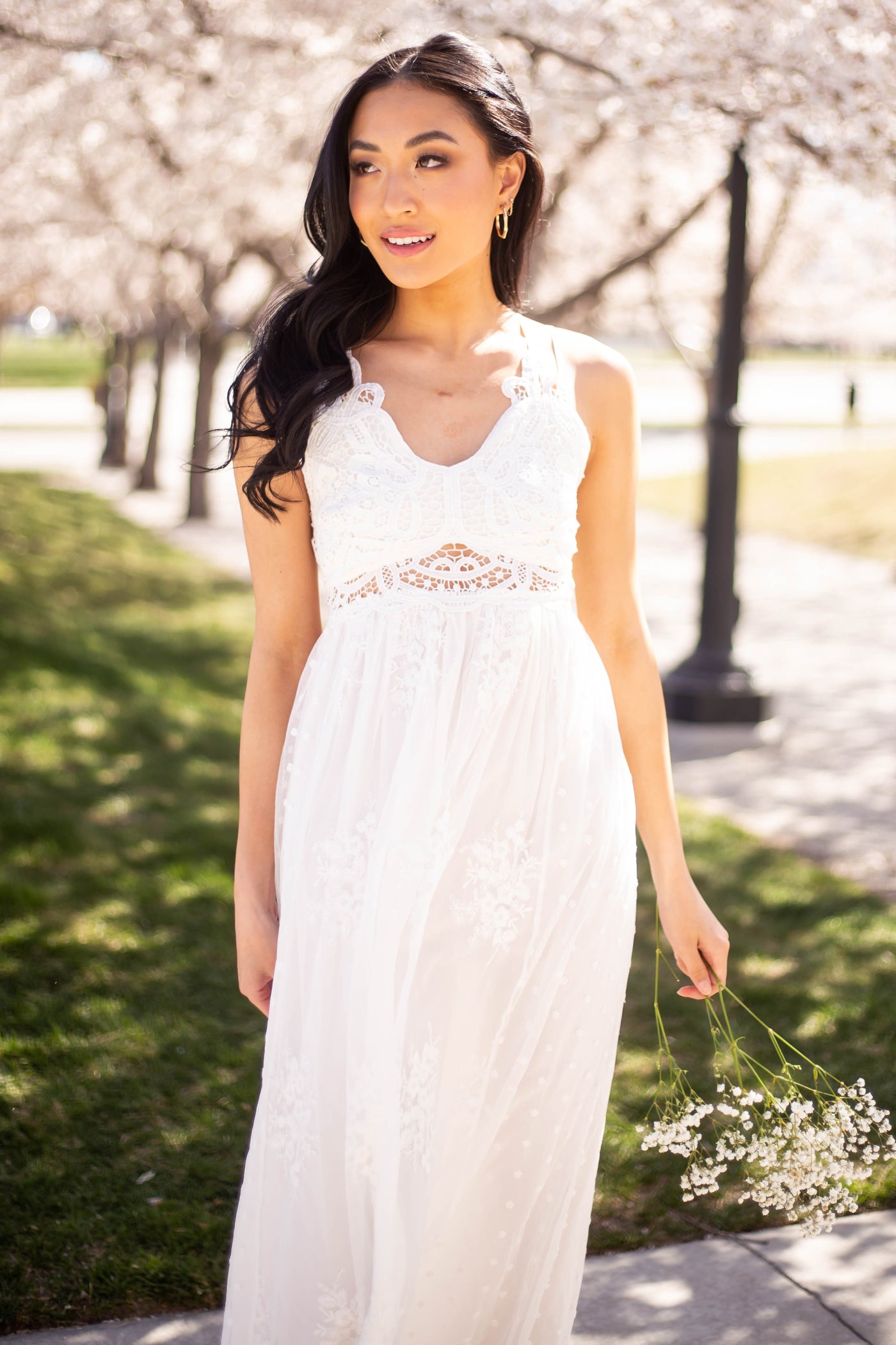 Ivory Lace Sleeveless Mesh Maxi Dress