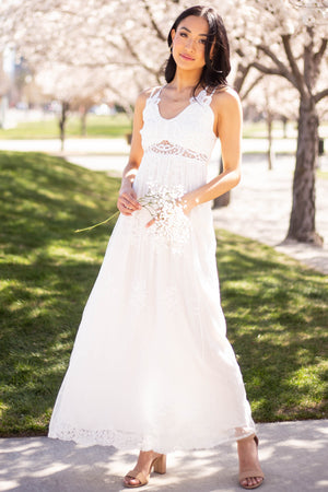 Ivory Lace Sleeveless Mesh Maxi Dress