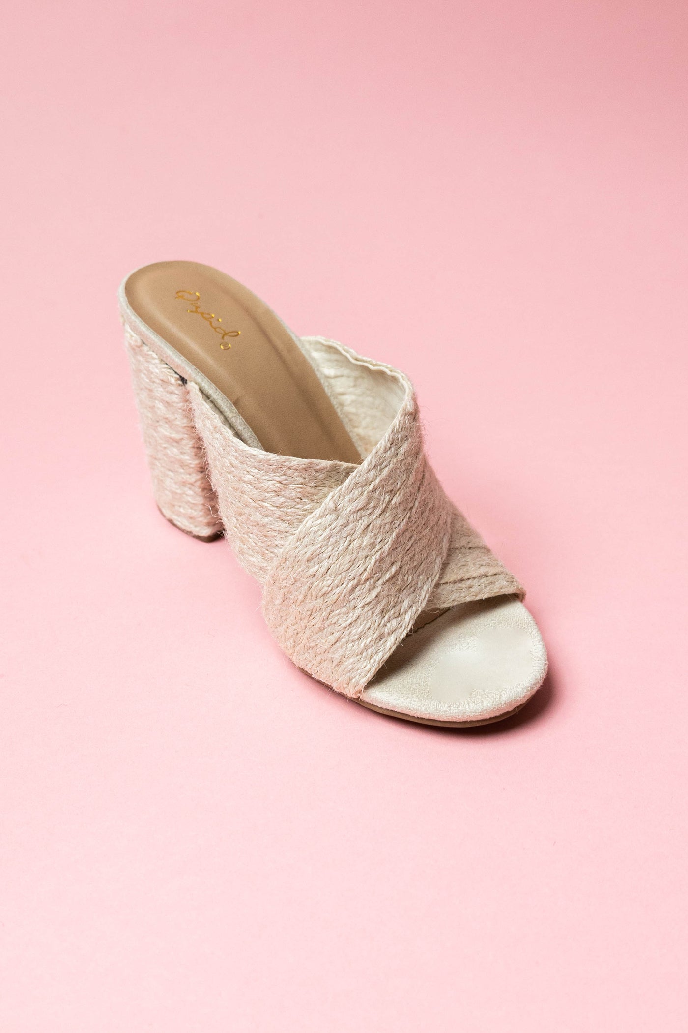Ivory Woven Jute Criss Cross Slip On Heels