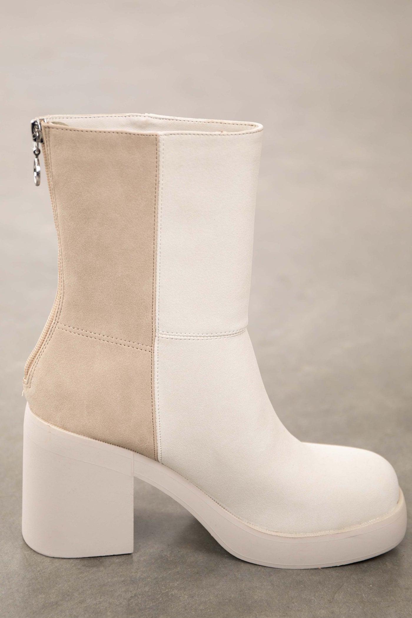 Ivory and Oatmeal Faux Nubuck Colorblock Boots
