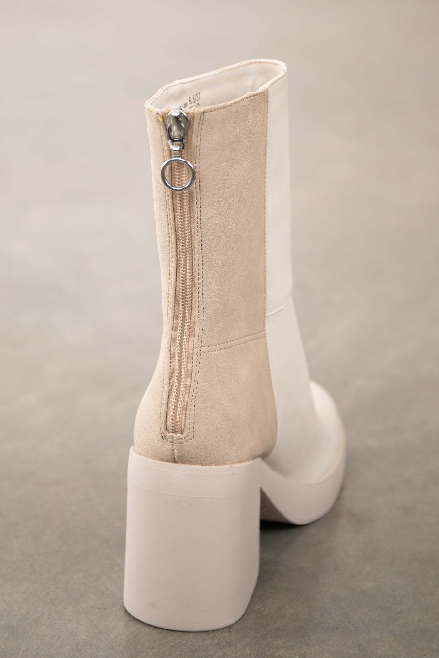 Ivory and Oatmeal Faux Nubuck Colorblock Boots