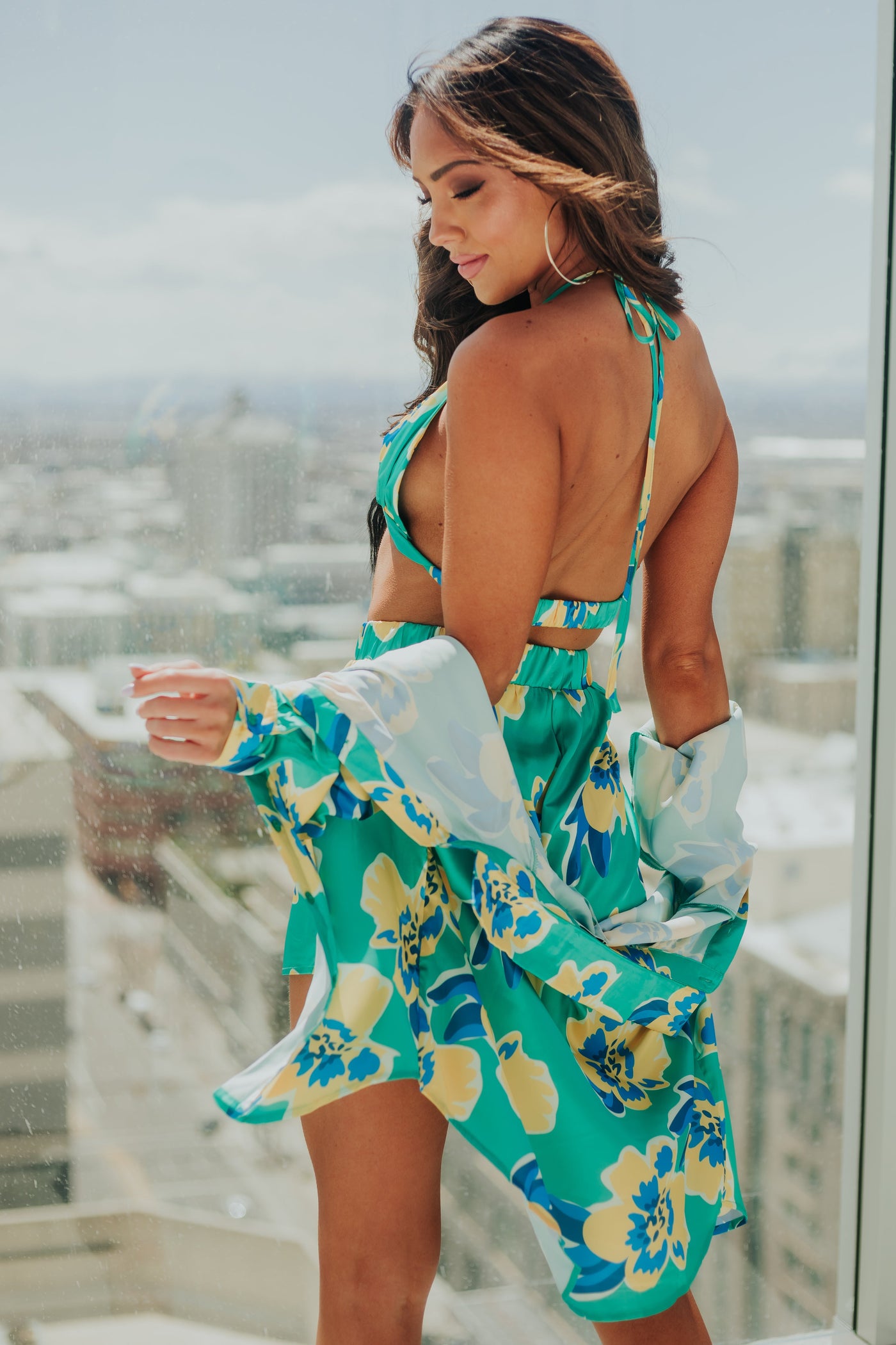 Jade Floral Shirt with Bra and Shorts Set