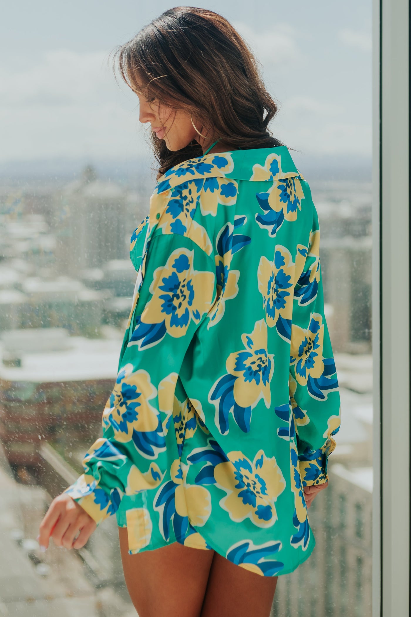 Jade Floral Shirt with Bra and Shorts Set