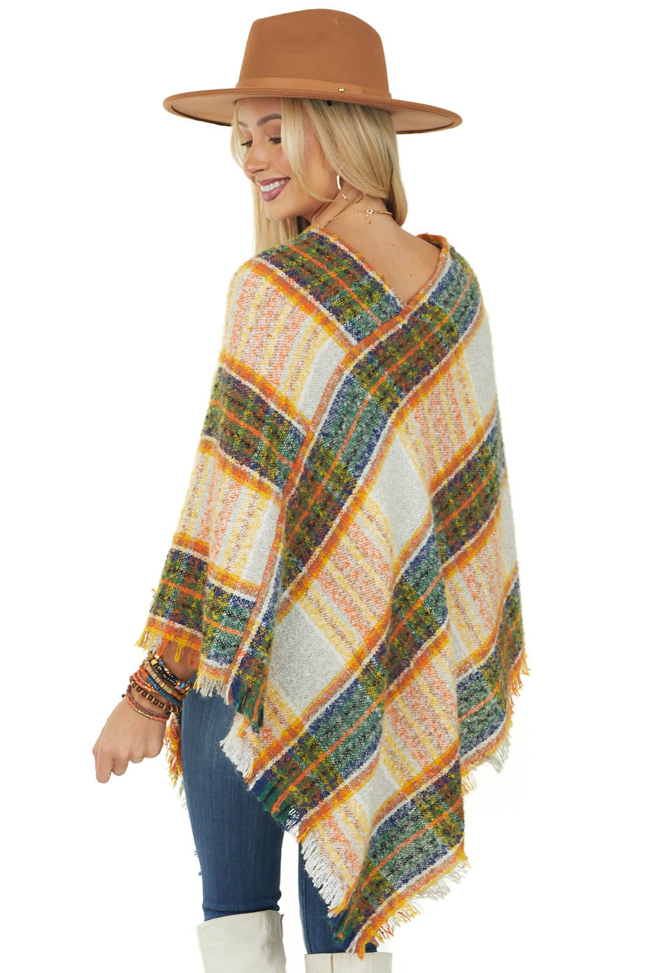 Jade Multicolor Soft Poncho with Frayed Edges