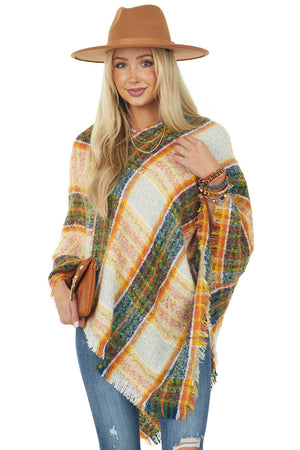Jade Multicolor Soft Poncho with Frayed Edges