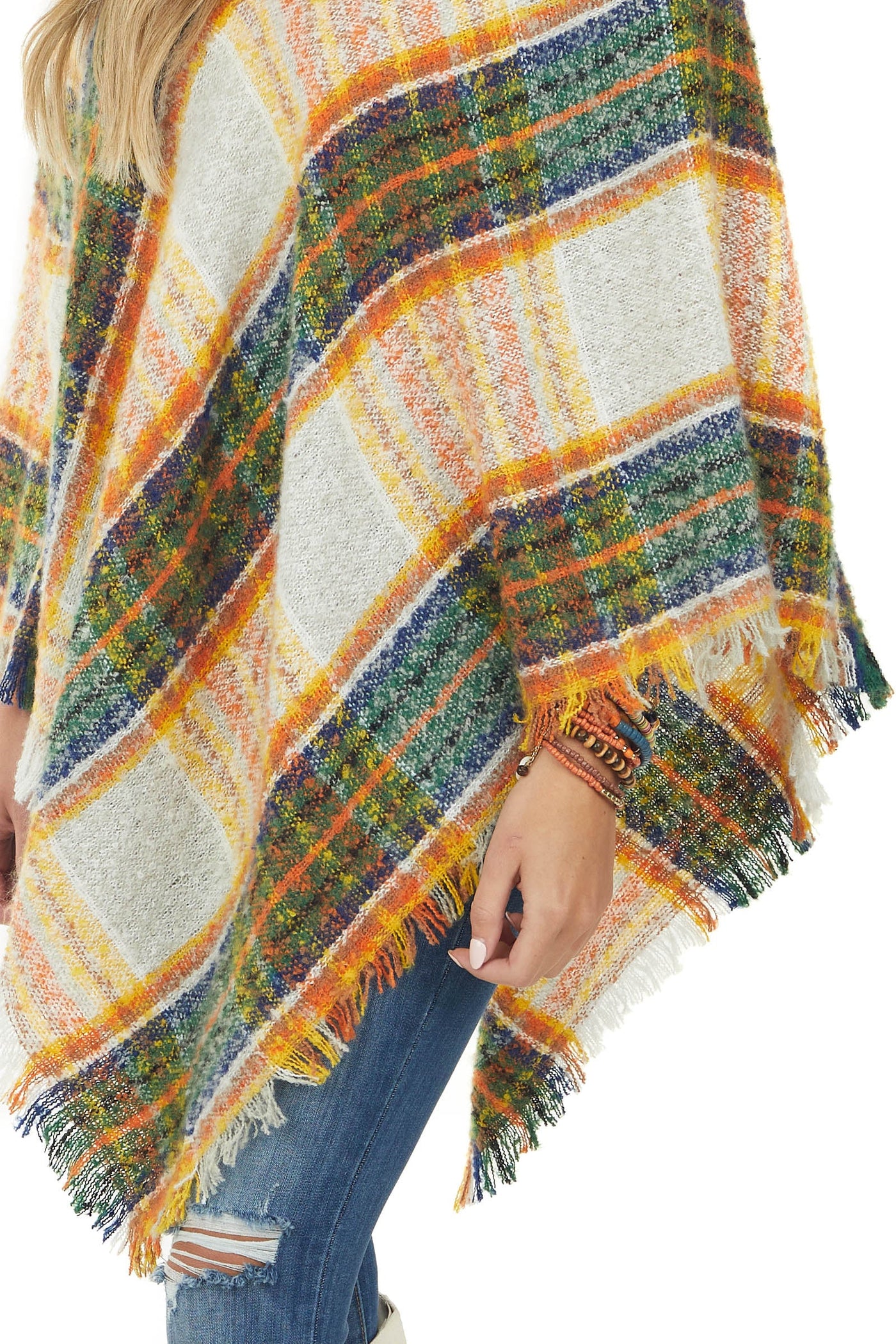 Jade Multicolor Soft Poncho with Frayed Edges