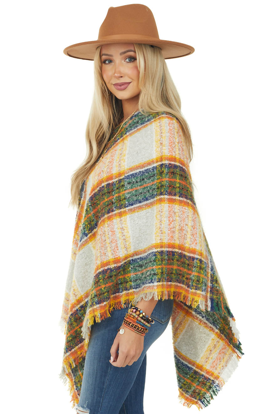 Jade Multicolor Soft Poncho with Frayed Edges