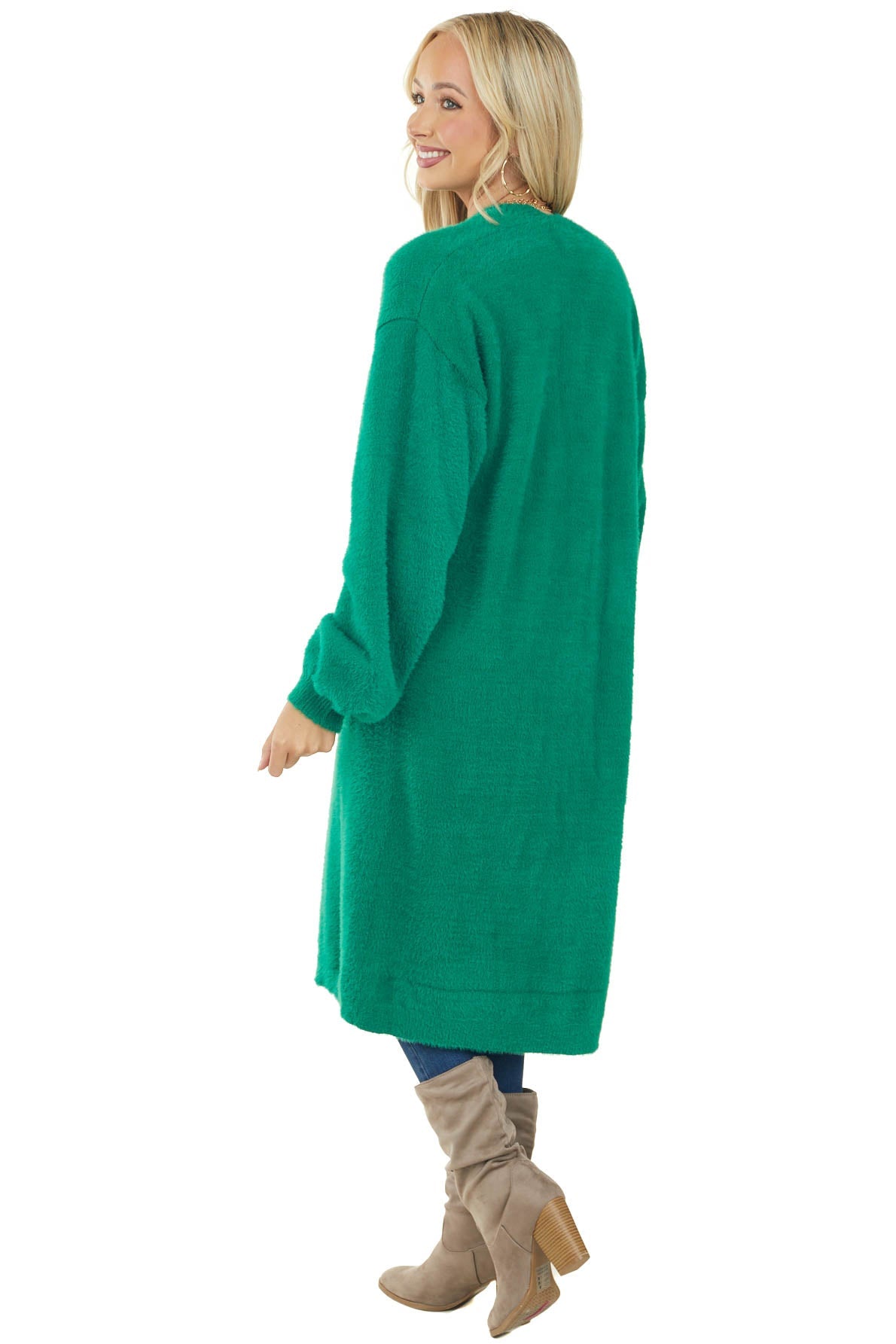 Jade Open Front Fuzzy Knit Duster Cardigan