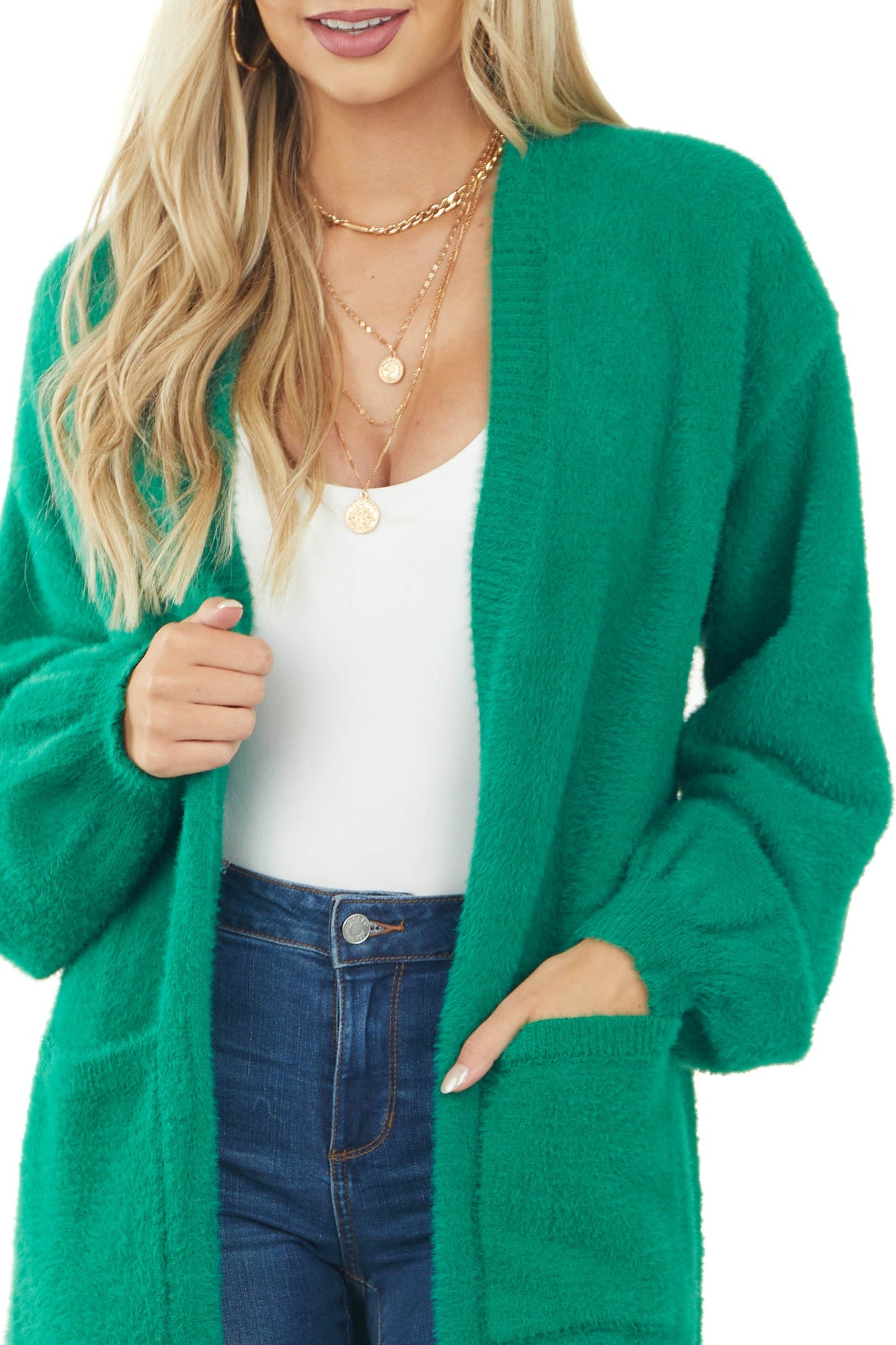 Jade Open Front Fuzzy Knit Duster Cardigan