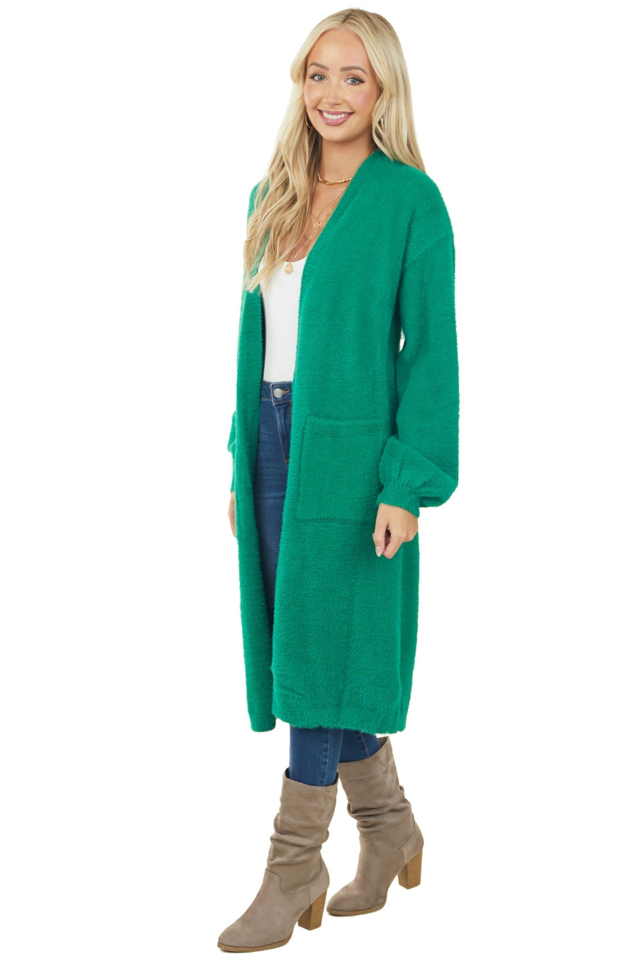 Jade Open Front Fuzzy Knit Duster Cardigan