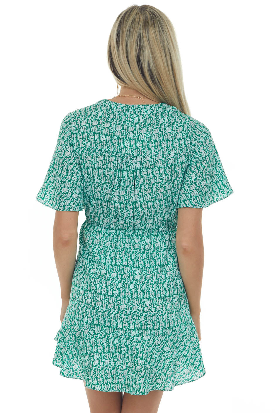 Jade Printed Flutter Sleeve Button Dress