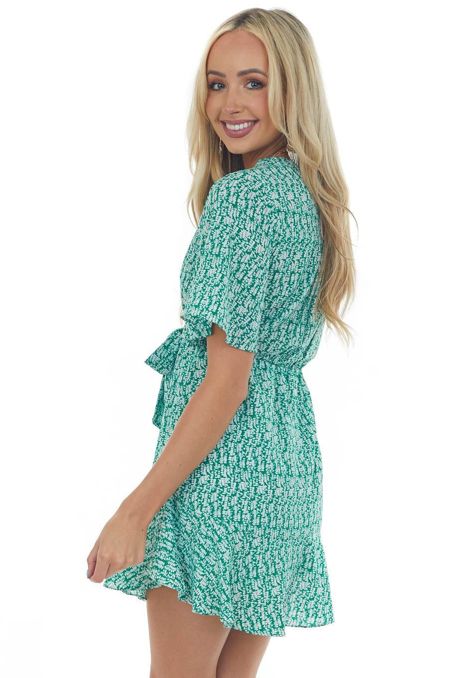 Jade Printed Flutter Sleeve Button Dress