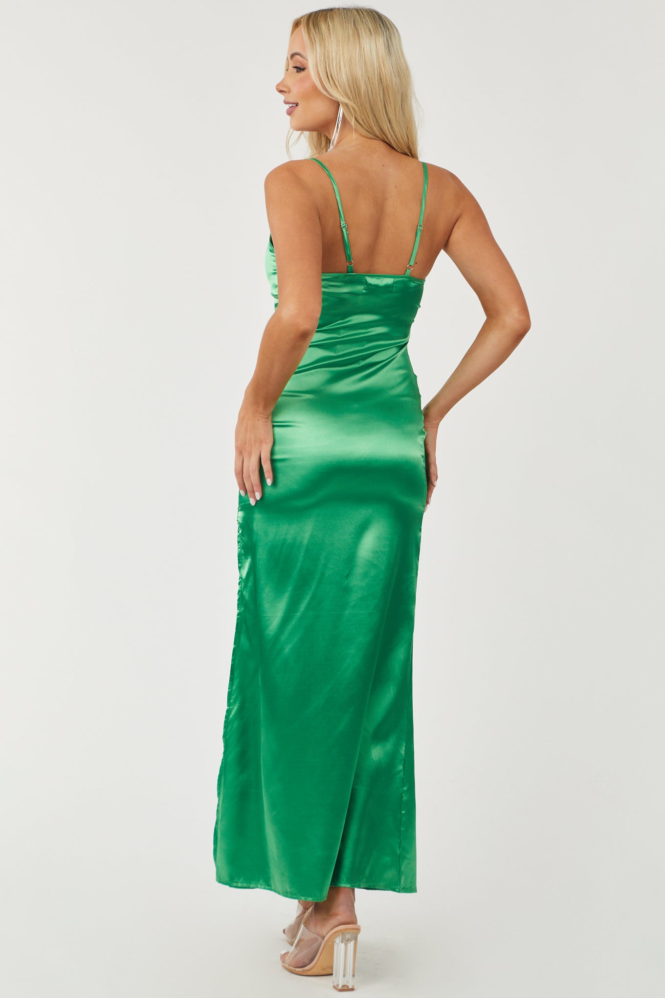 Jade Satin Cowl Neckline Sleeveless Maxi Dress