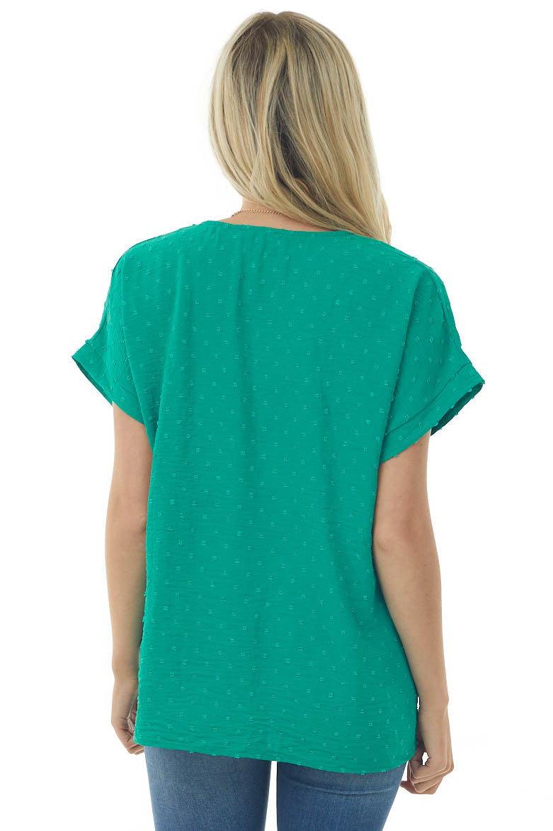 Jade Swiss Dot Short Sleeve V Neck Top