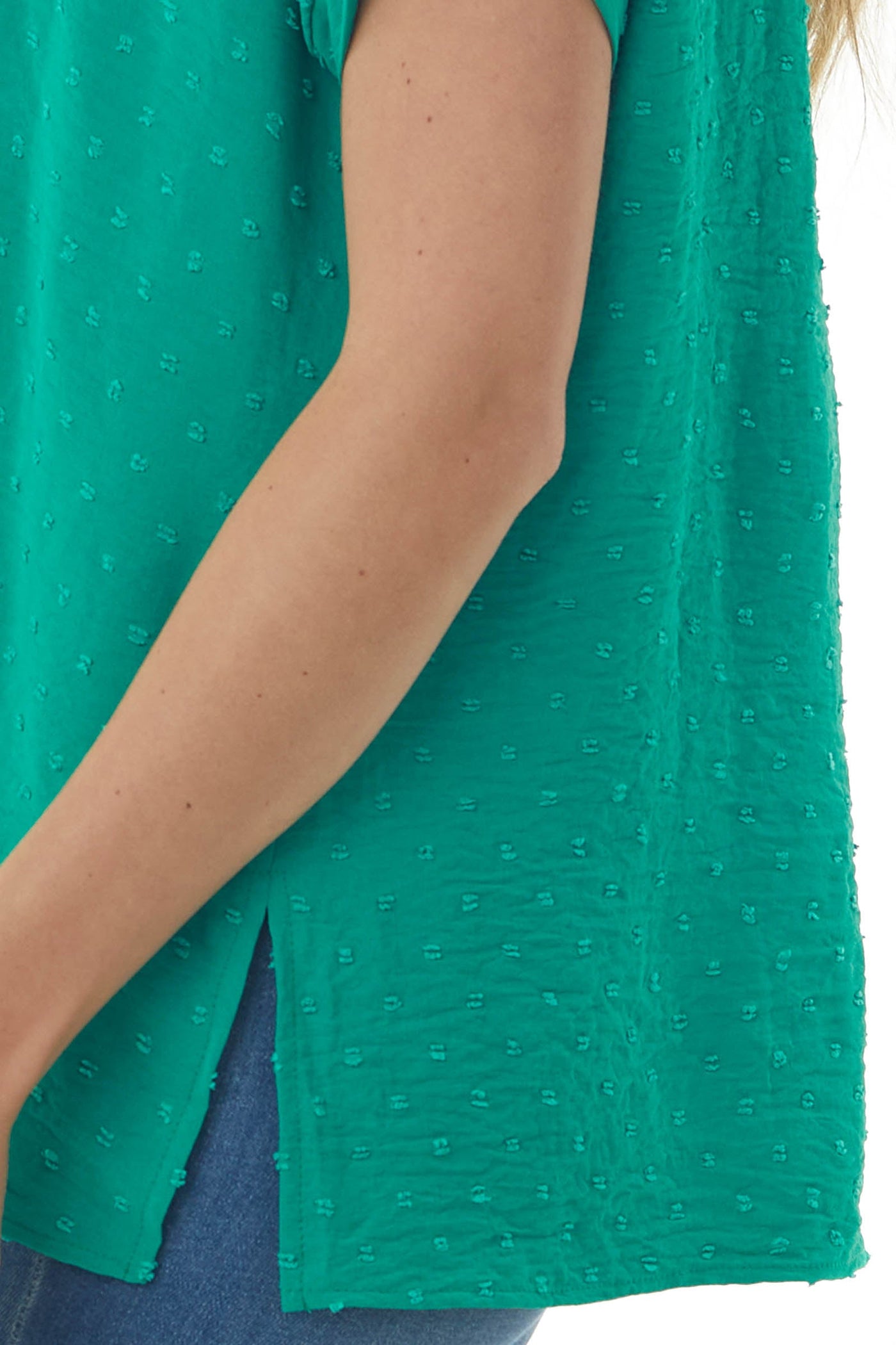 Jade Swiss Dot Short Sleeve V Neck Top