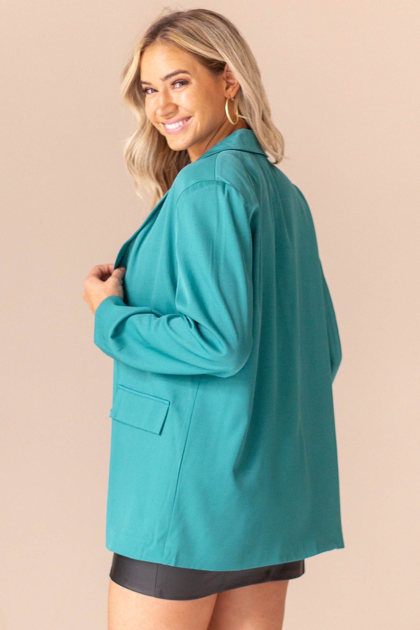 Jungle Green Double Button Shoulder Pad Blazer
