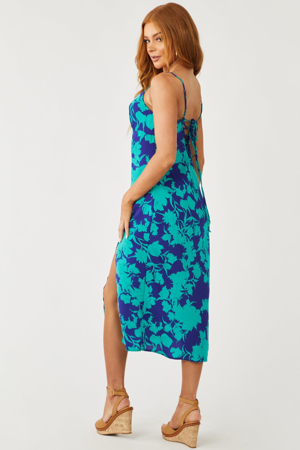 Jungle Green Floral Strappy Back Woven Midi Dress