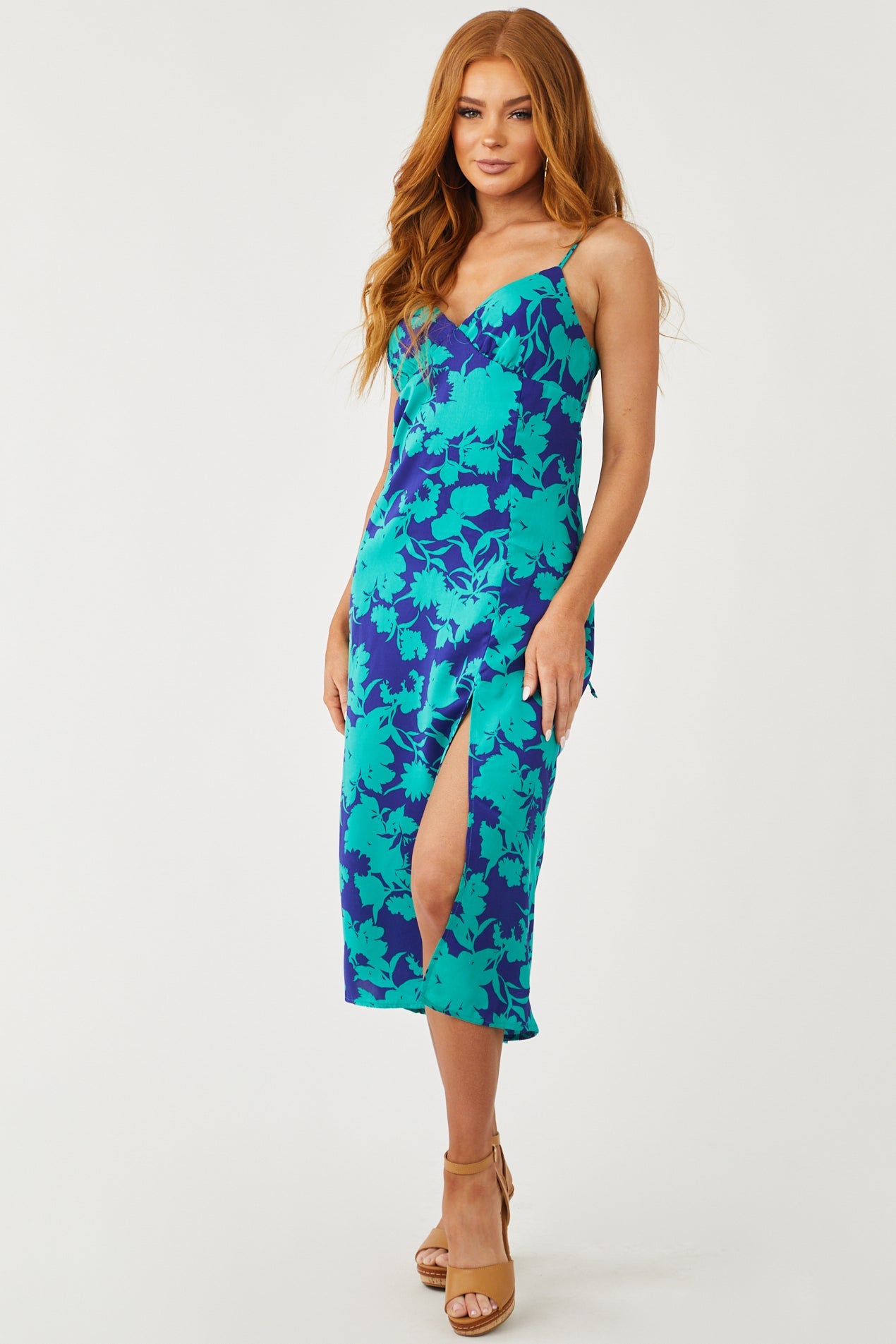 Jungle Green Floral Strappy Back Woven Midi Dress