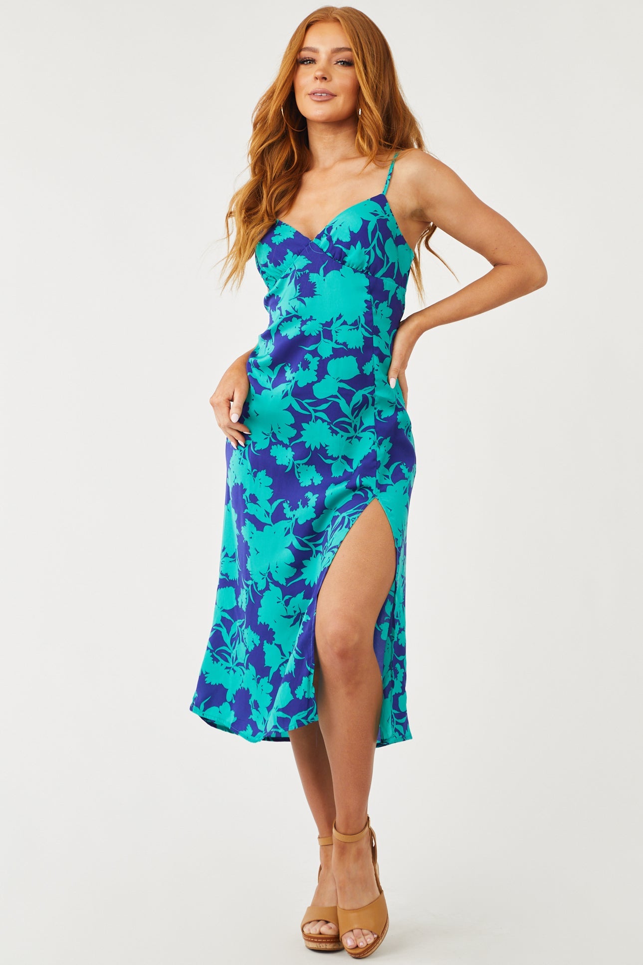 Jungle Green Floral Strappy Back Woven Midi Dress
