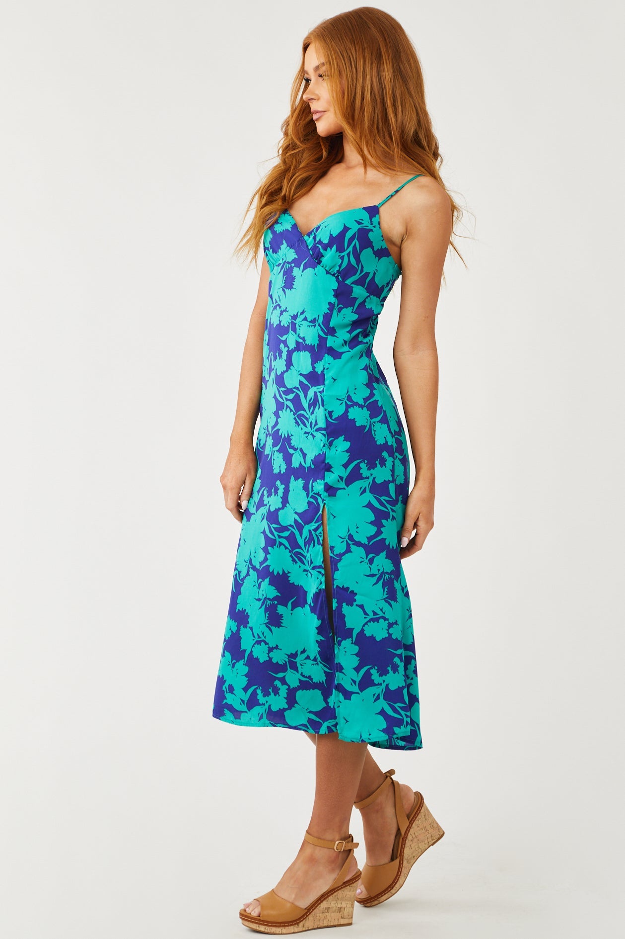 Jungle Green Floral Strappy Back Woven Midi Dress