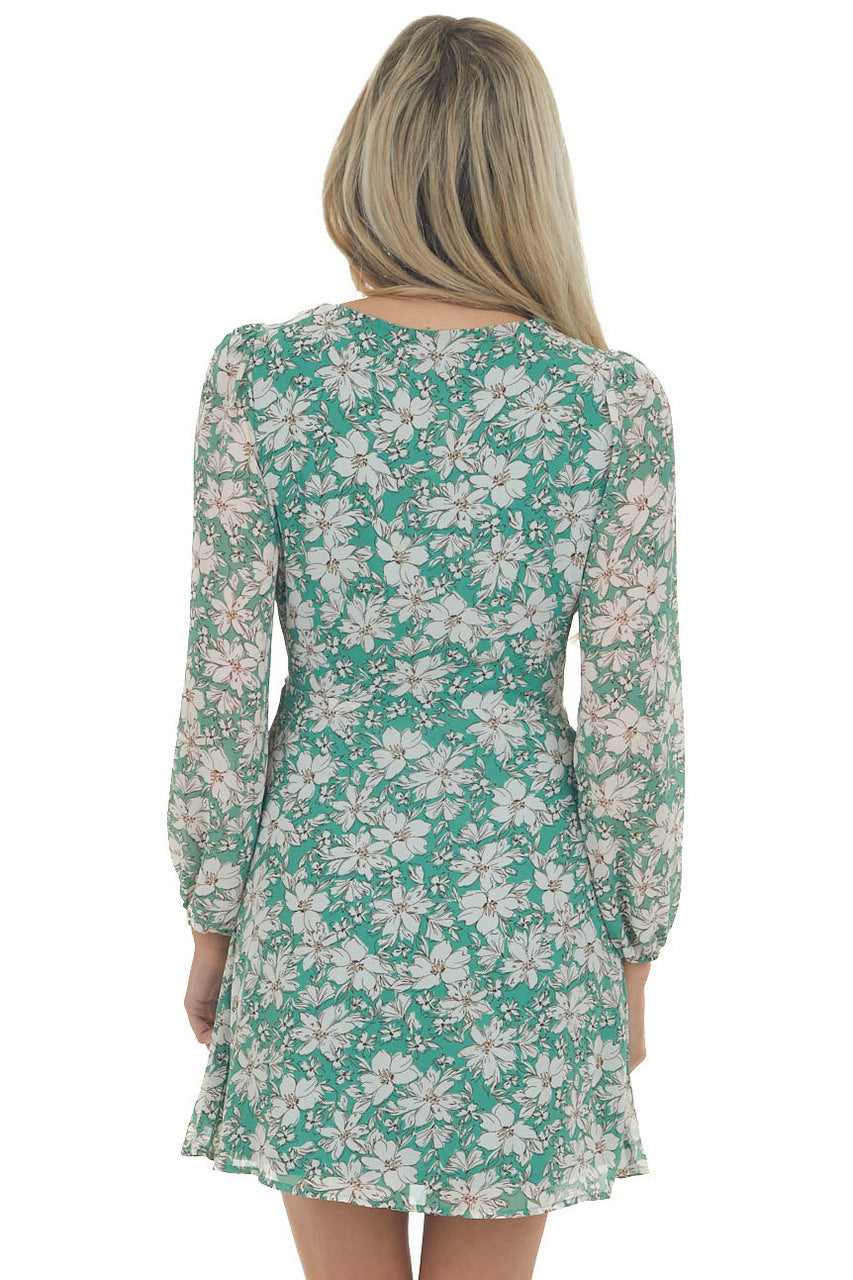 Jungle Green Floral Wrap Style Mini Dress 