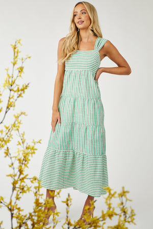 Jungle Green Striped Tiered Woven Maxi Dress
