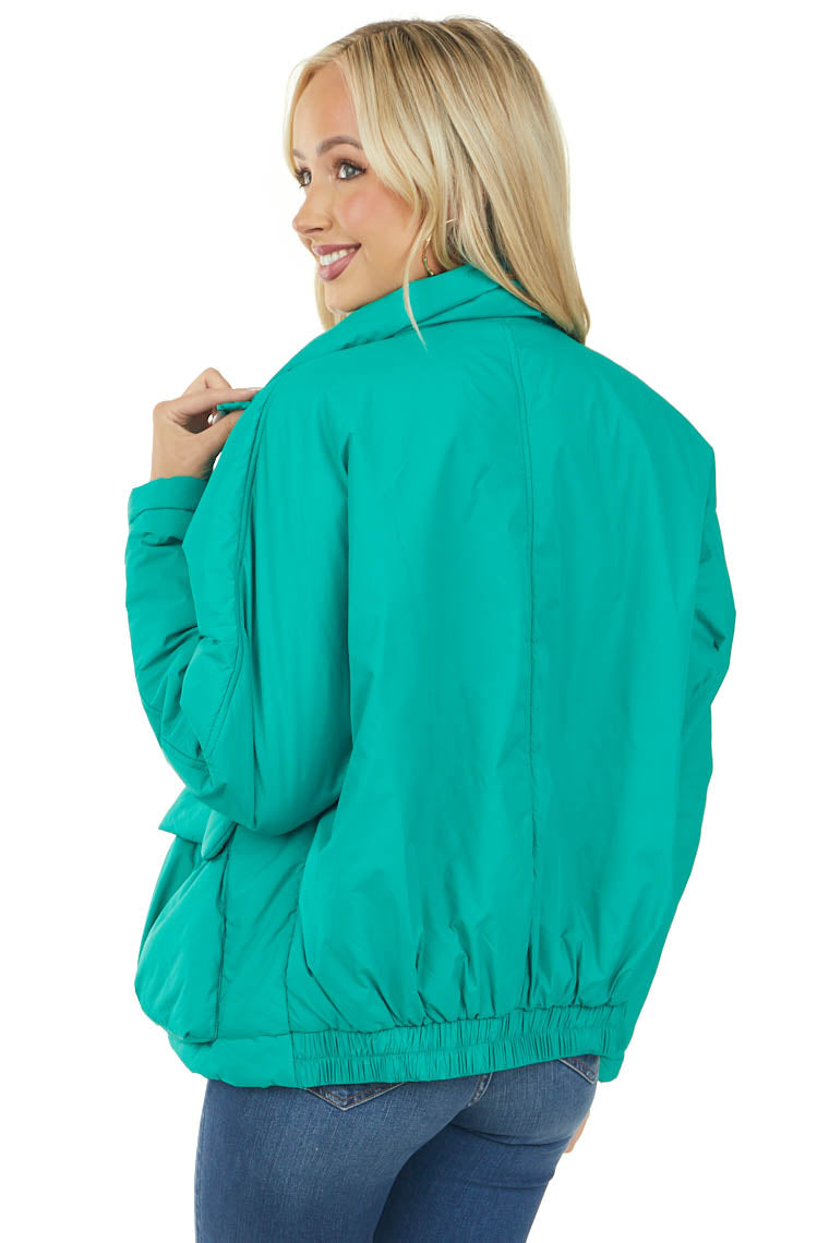 Jungle Green Zip Up Lightweight Puffer Jacket