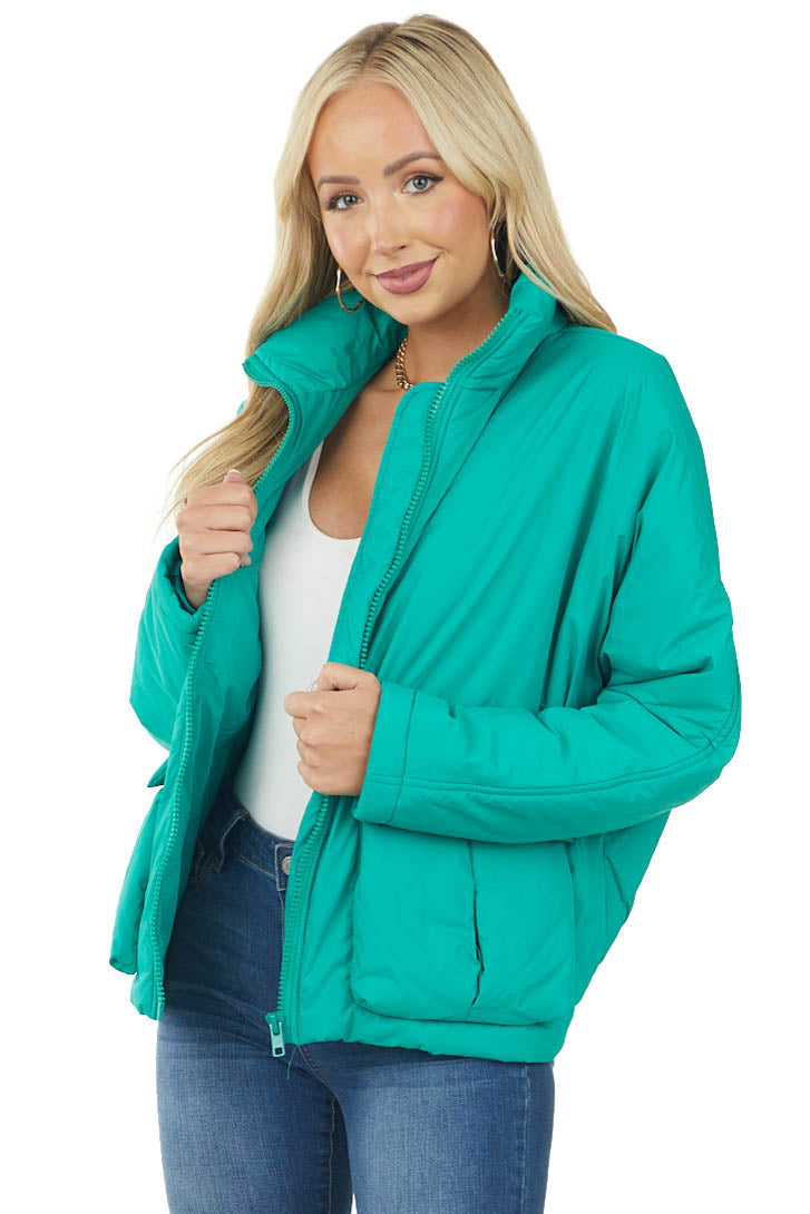 Jungle Green Zip Up Lightweight Puffer Jacket