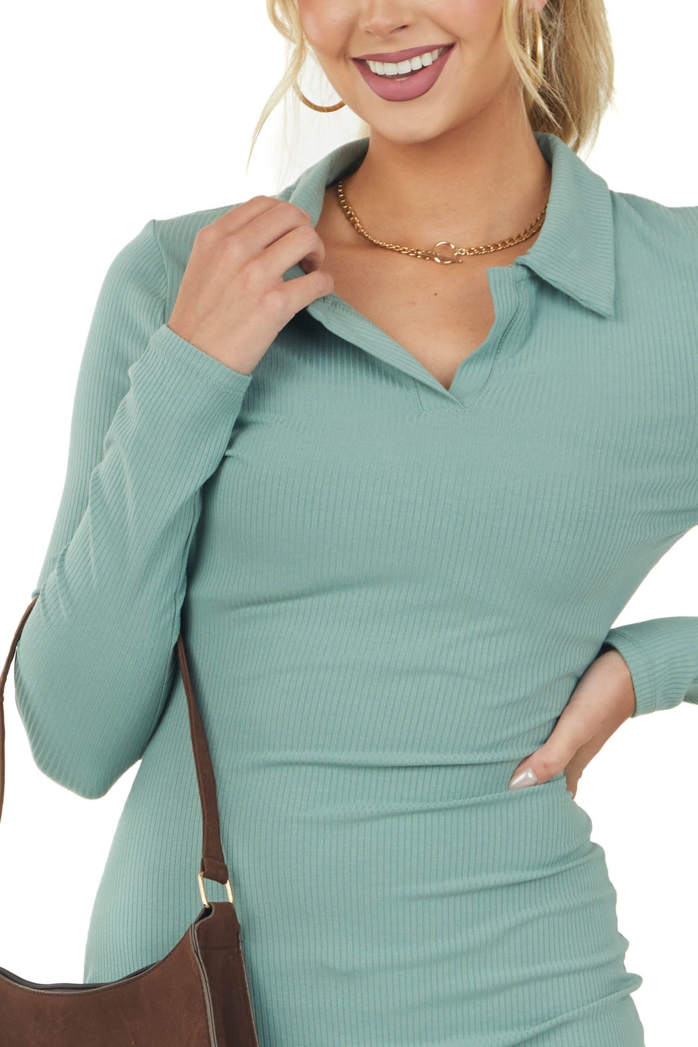 Juniper Collared Bodycon Ribbed Short Dress