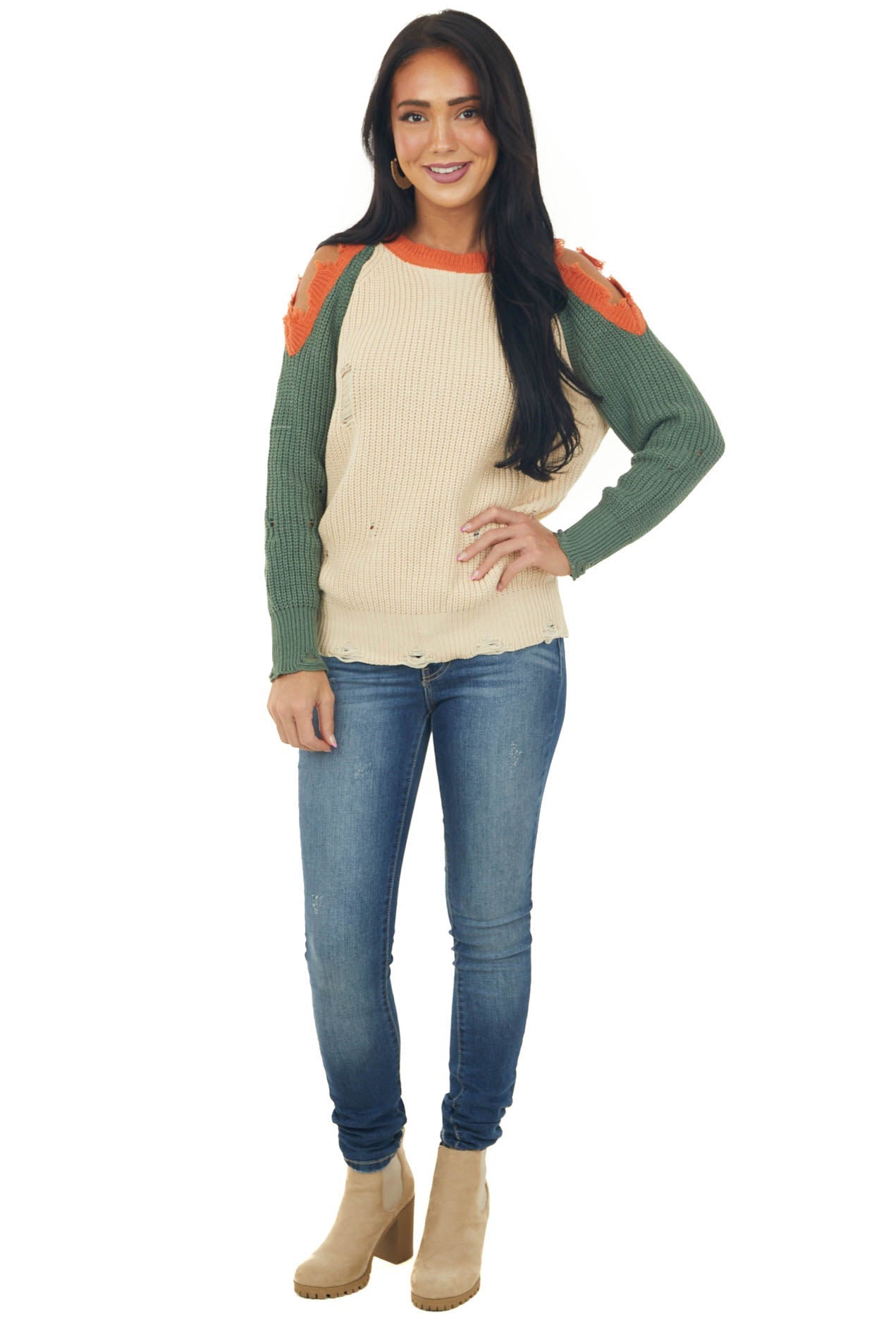 Juniper Colorblock Sweater with Cold Shoulders