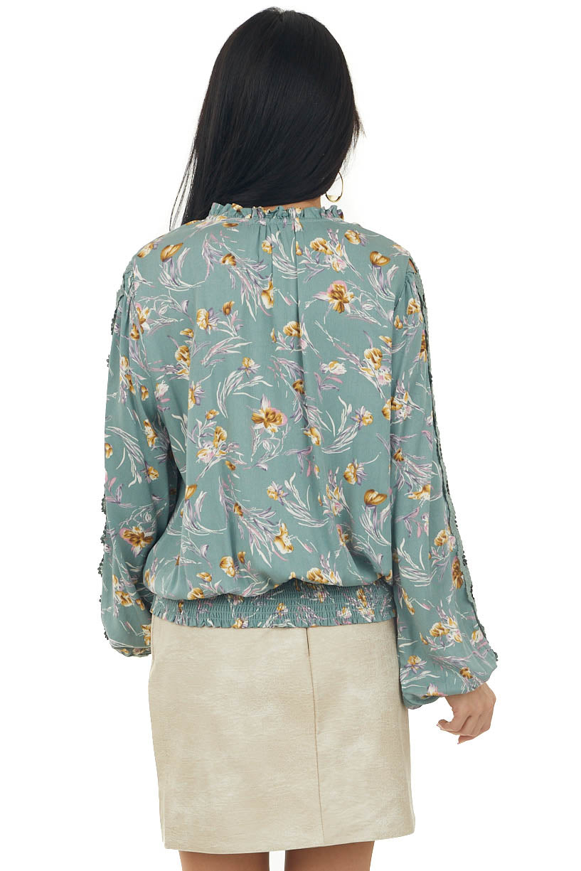 Juniper Floral Lace Cut Out Sleeve Tie Blouse