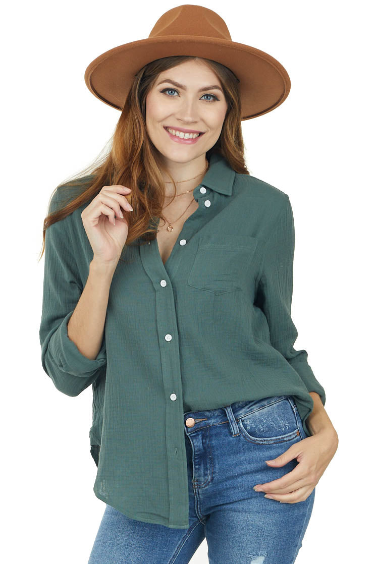 Juniper Long Sleeve Collared Button Up Woven Top