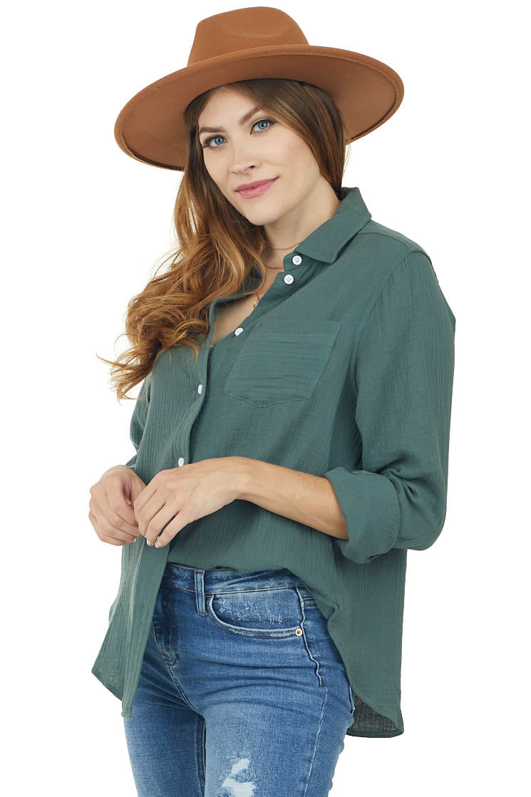Juniper Long Sleeve Collared Button Up Woven Top