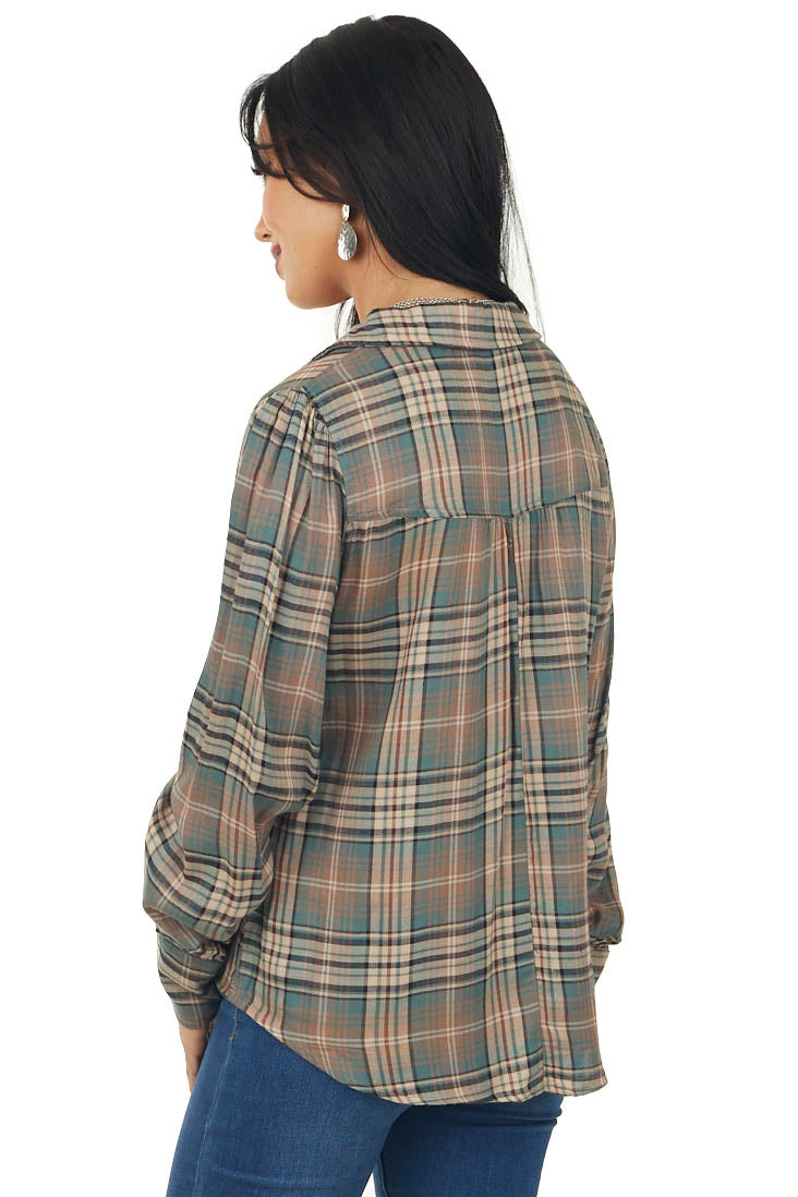 Juniper Plaid Button Up Notch Neck Woven Flannel