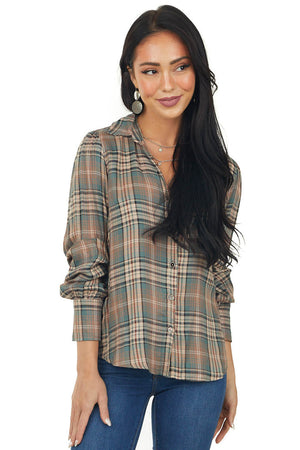 Juniper Plaid Button Up Notch Neck Woven Flannel