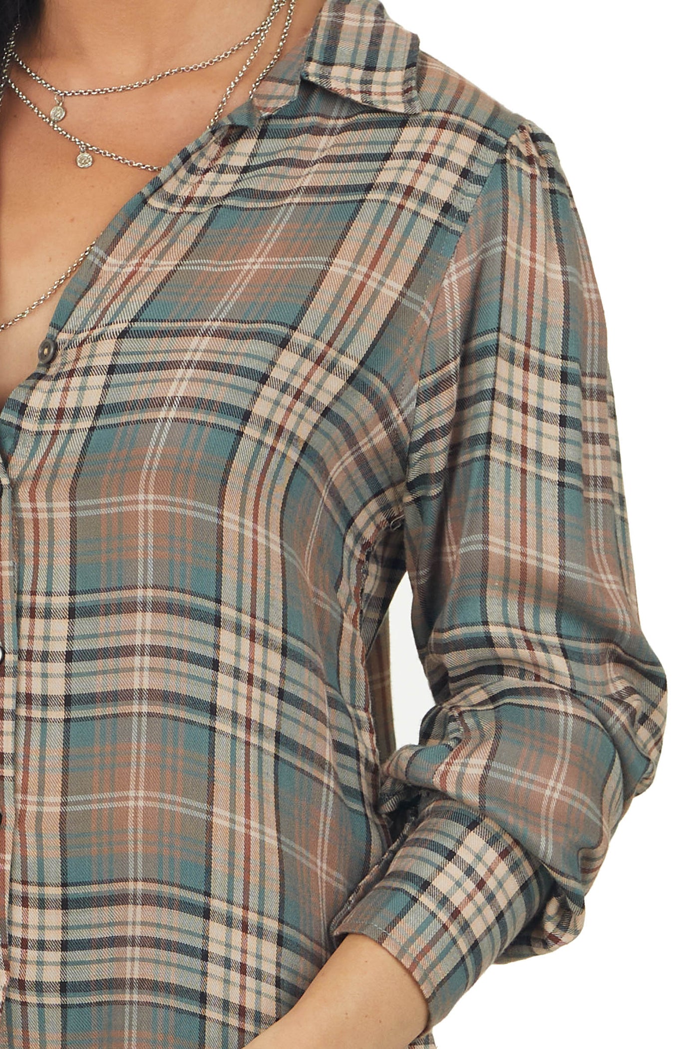 Juniper Plaid Button Up Notch Neck Woven Flannel