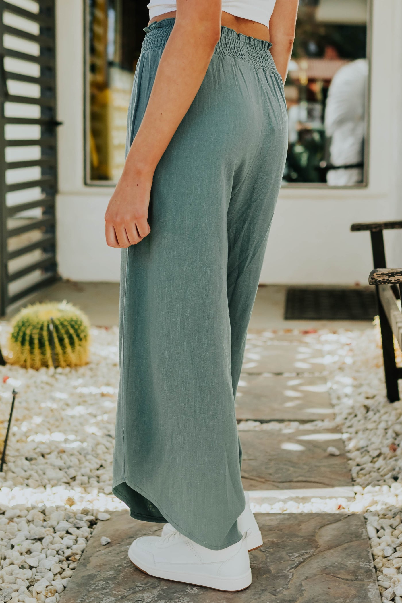 Juniper Smocked Waist Angled Wide Leg Linen Pants