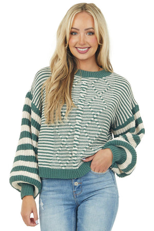 Juniper Striped Bishop Sleeve Chenille Sweater
