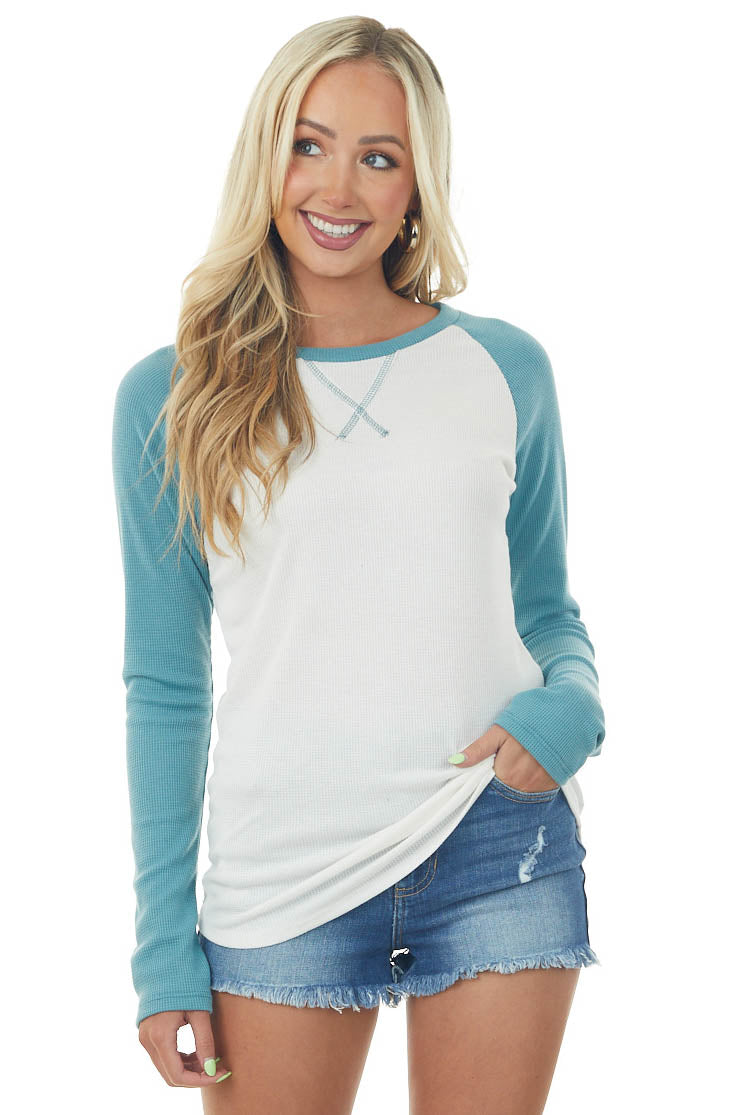 Juniper and Ivory Long Sleeve Top with X Stitch Detail