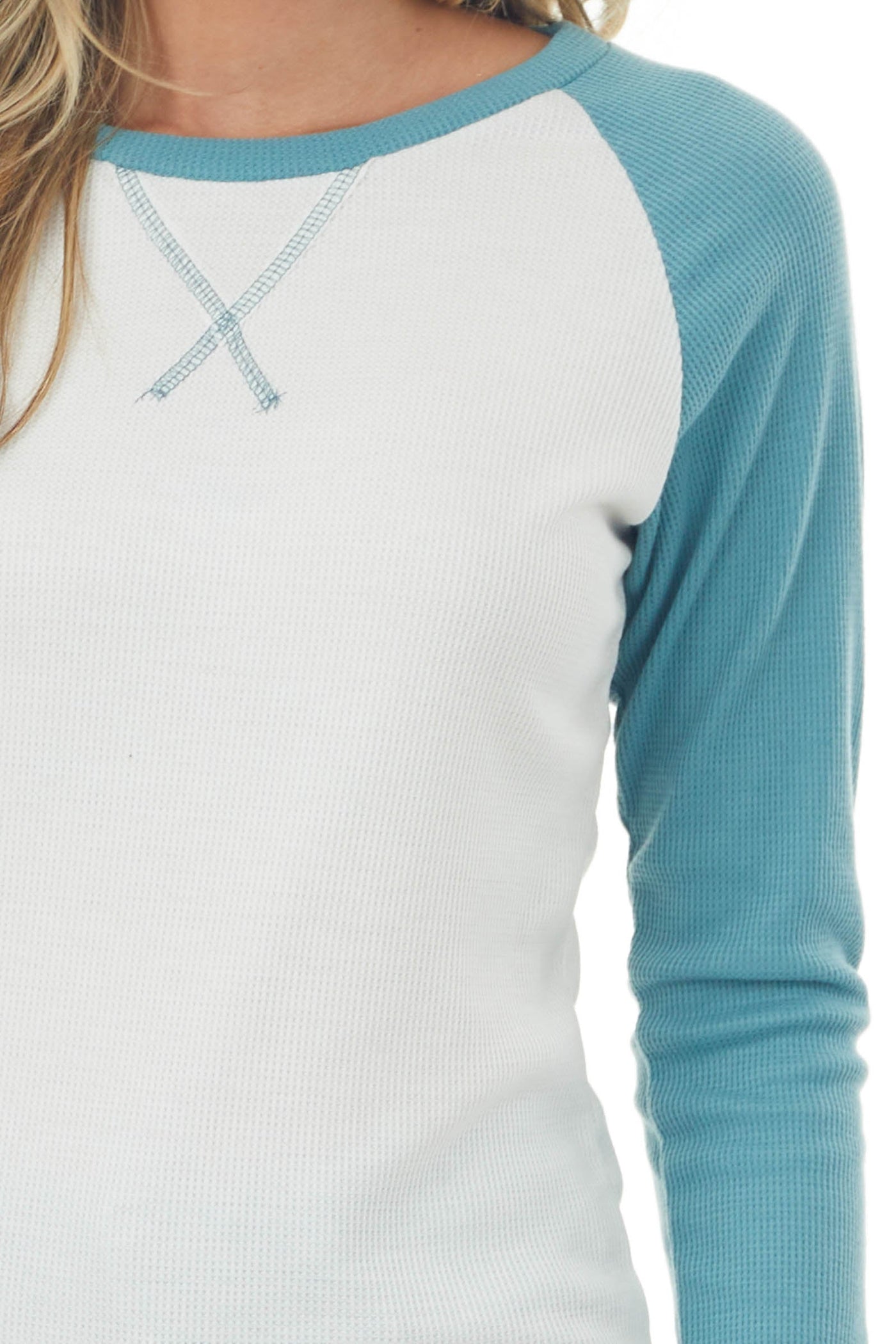 Juniper and Ivory Long Sleeve Top with X Stitch Detail