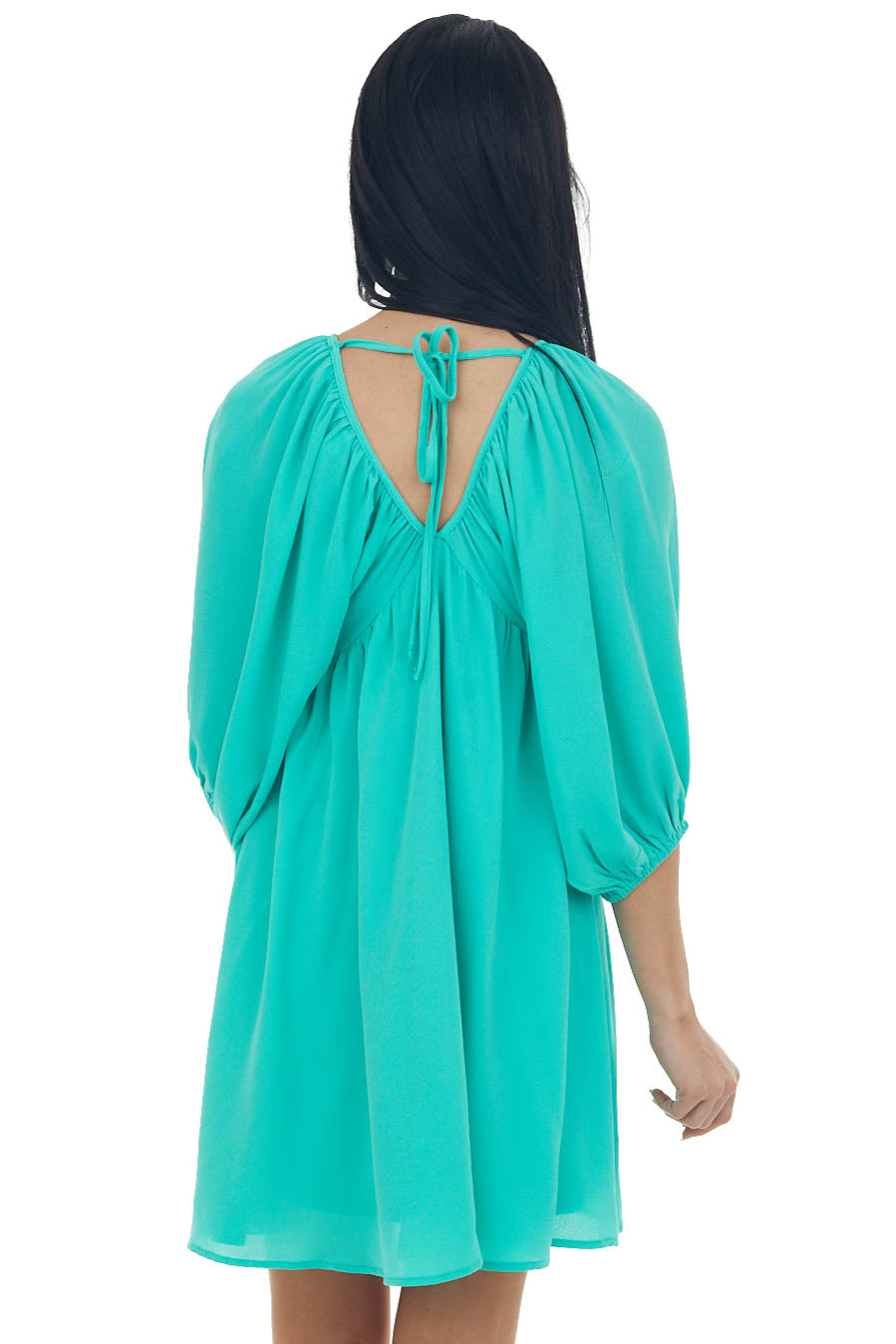 Kelly Green Babydoll Balloon Sleeve Woven Dress