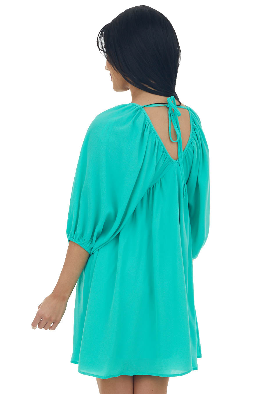 Kelly Green Babydoll Balloon Sleeve Woven Dress