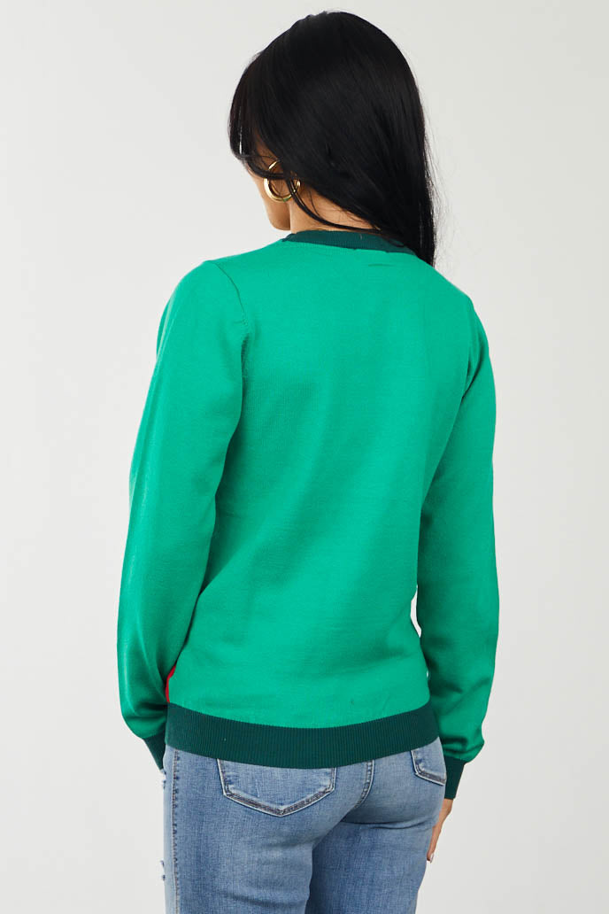 Kelly Green Christmas Sweater with Bow Detail