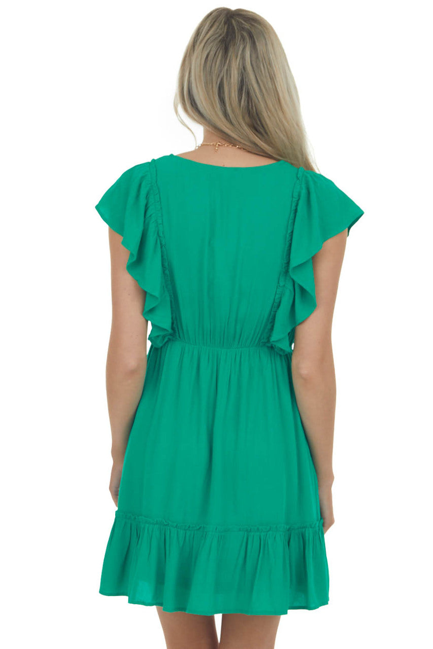 Kelly Green Surplice Ruffle Sleeve Dress