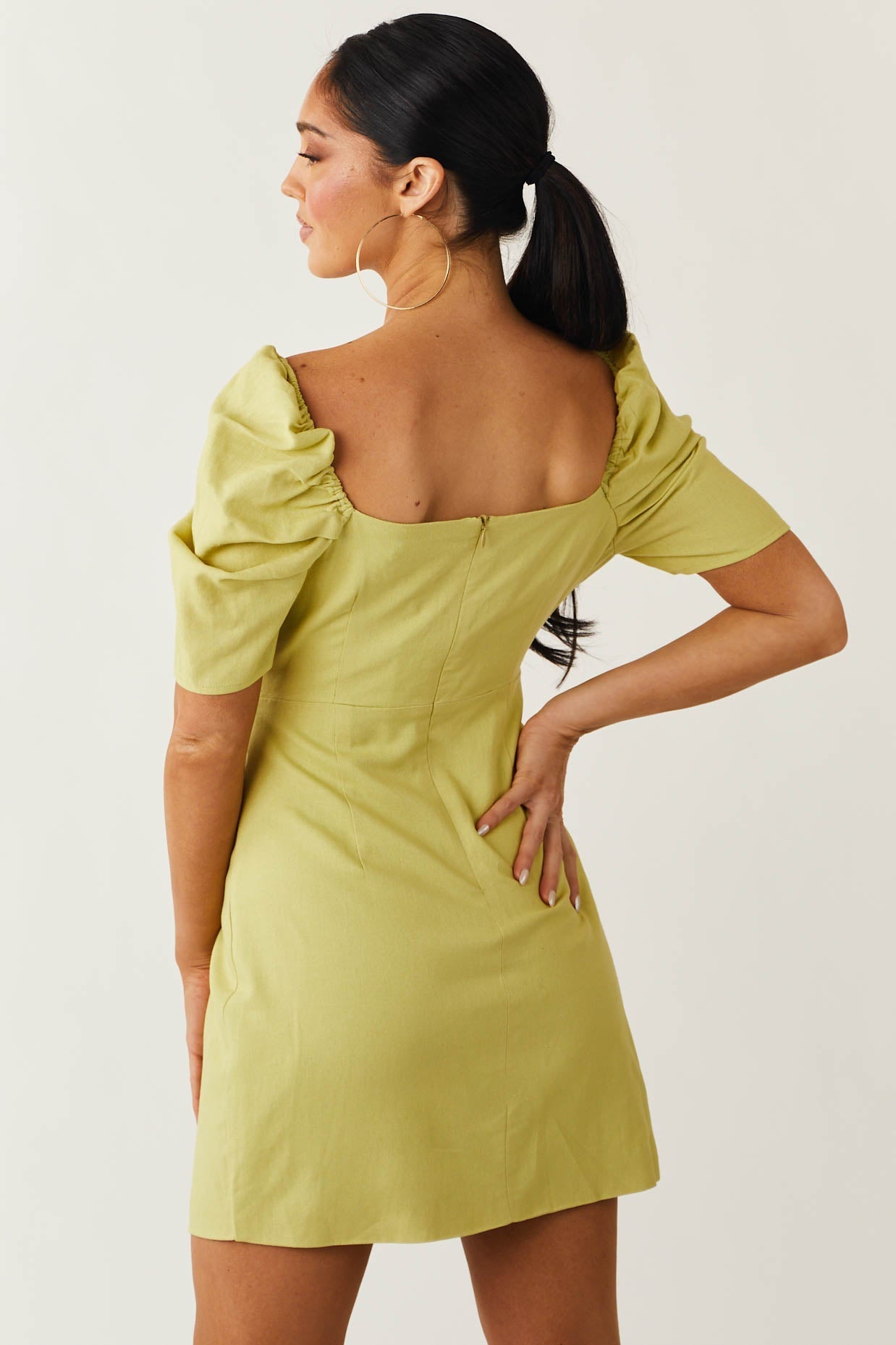 Key Lime Puff Sleeve Surplice Mini Dress