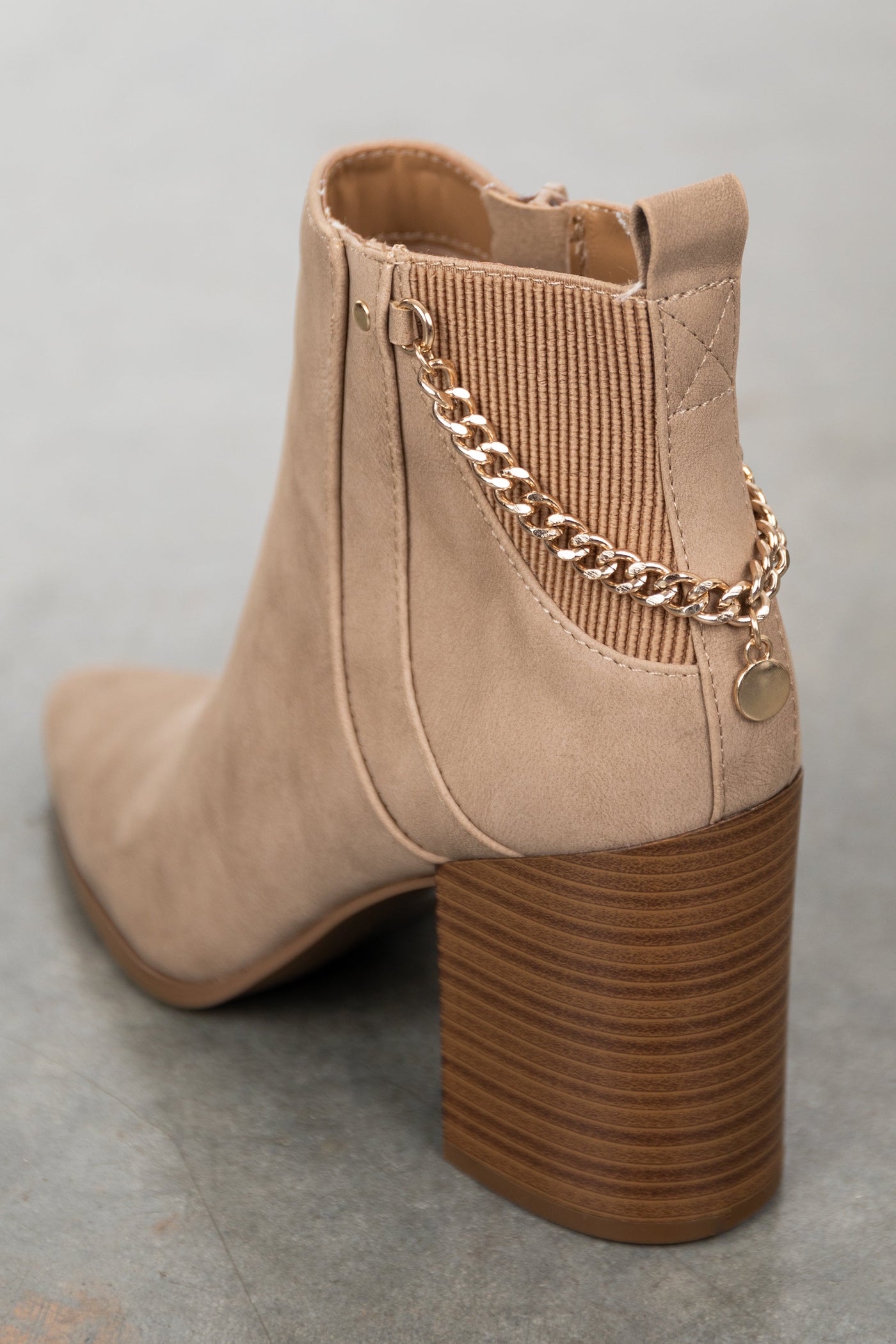 Khaki Faux Nubuck High Heel Boots with Chain Detail